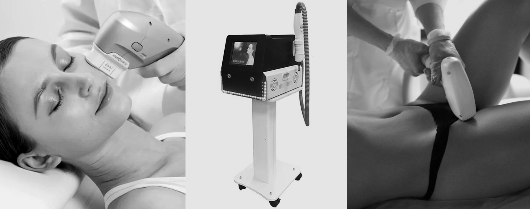 A black and white photo of an ultrasound machine.