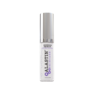 A bottle of skin care product on a black background.