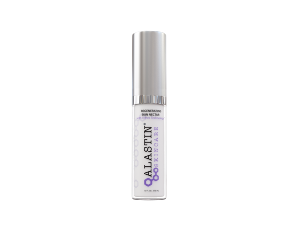 A bottle of skin care product on a black background.